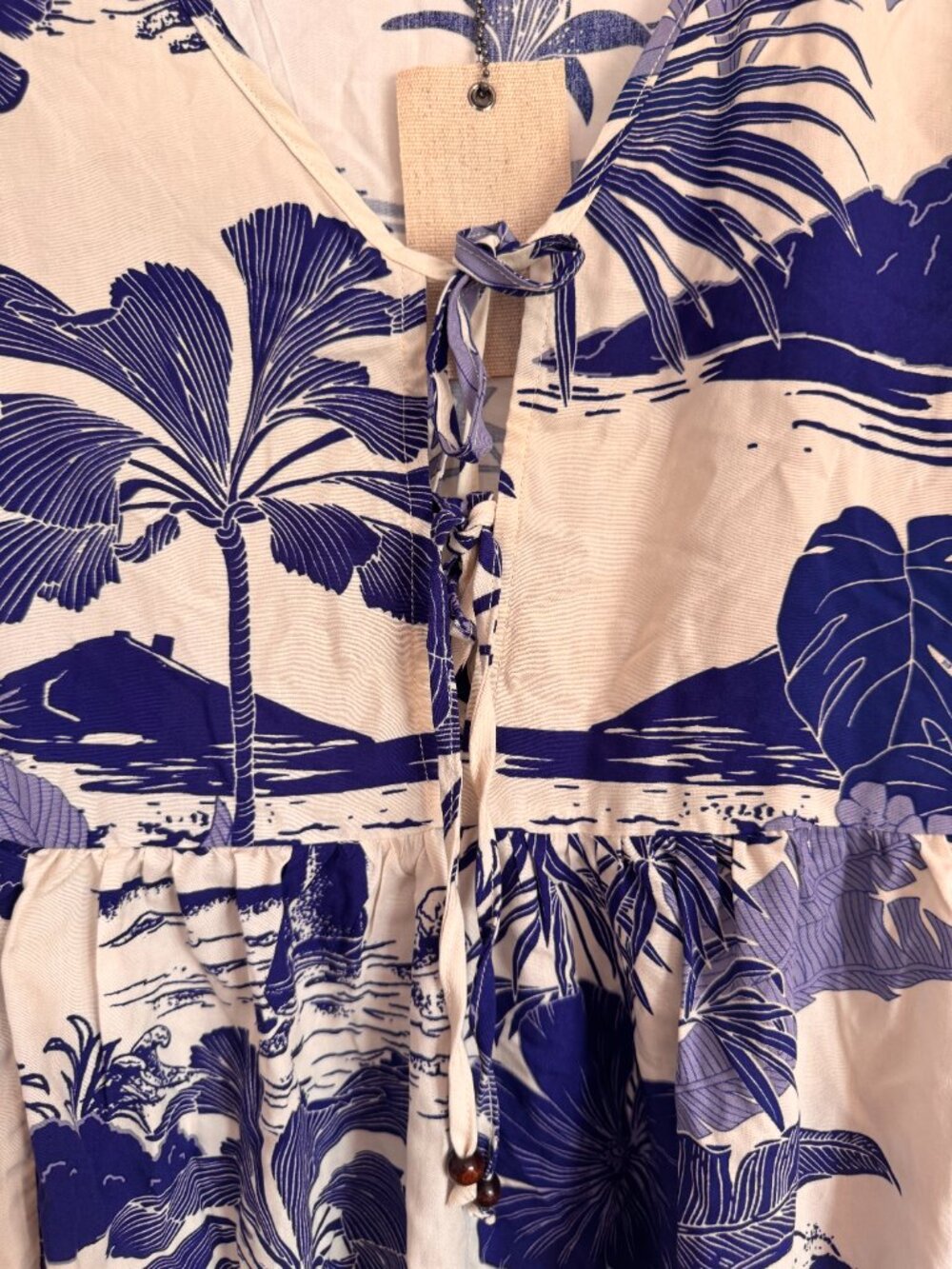 Label of Love Women's Blue and Cream Front Tie Beach Cover Up - Picture 2 of 10